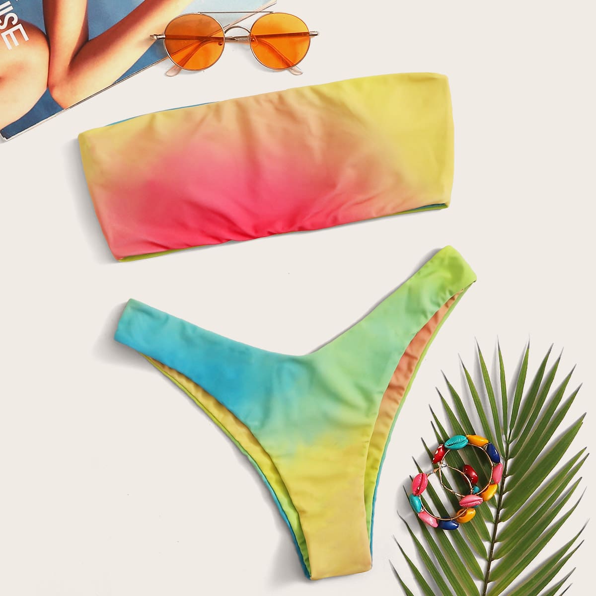 

Tie Dye Bandeau High Cut Bikini Swimsuit, Multicolor