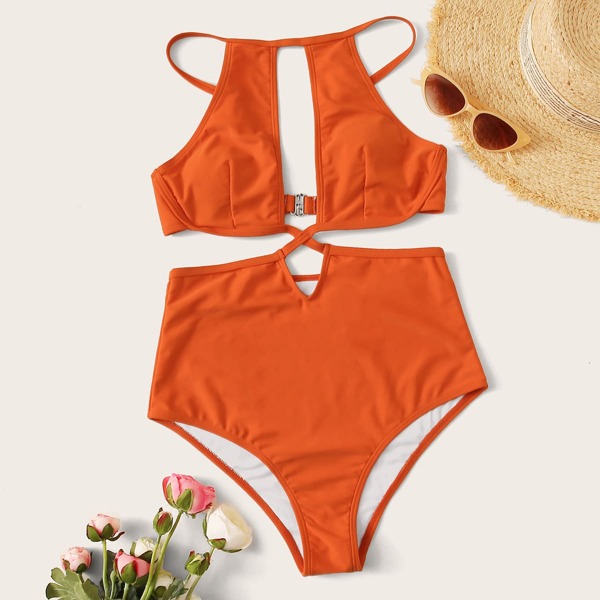 

Criss Cross One Piece Swimsuit, Orange
