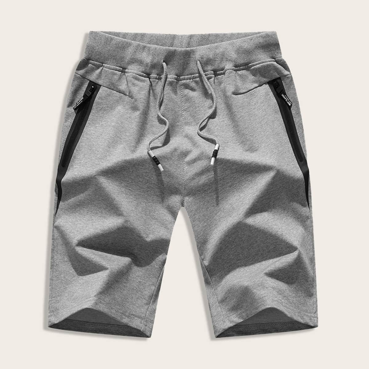 

Guys Zipper Detail Drawstring Waist Shorts, Grey