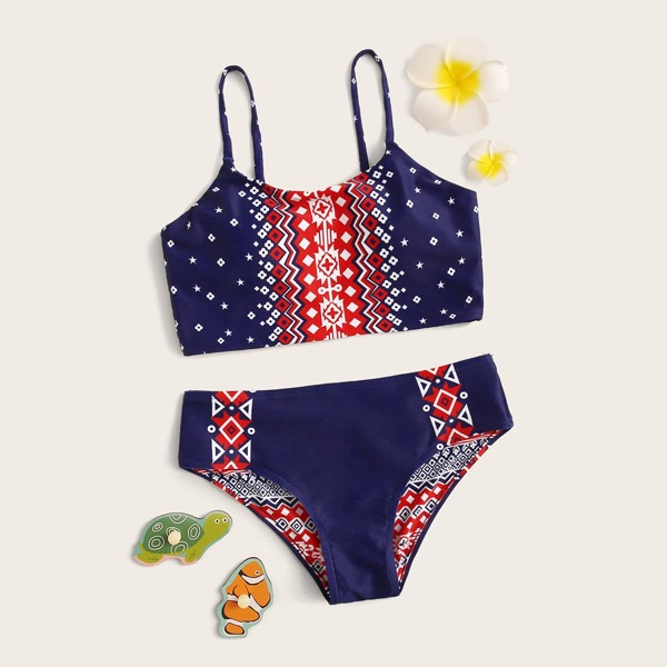 

Girls Geo Print Bikini Set, Multicolor