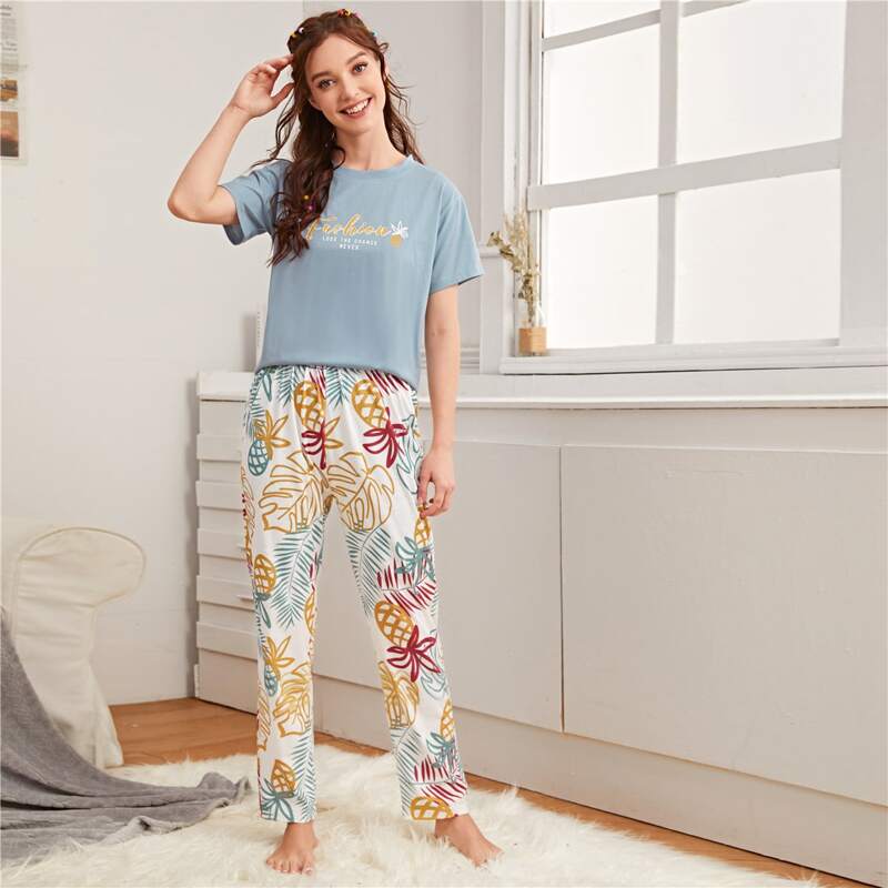 

Tropical & Letter Graphic PJ Set, Multicolor
