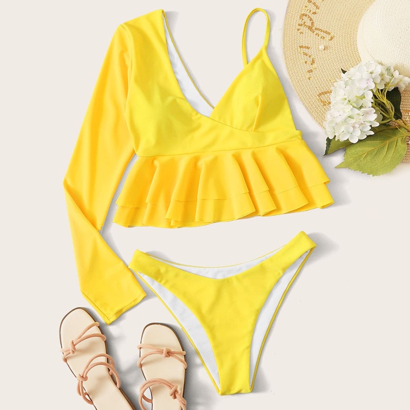

Tiered Layer High Cut Bikini Swimsuit, Yellow