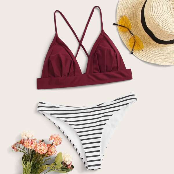 

Striped Tie Back Bikini Swimsuit, Multicolor