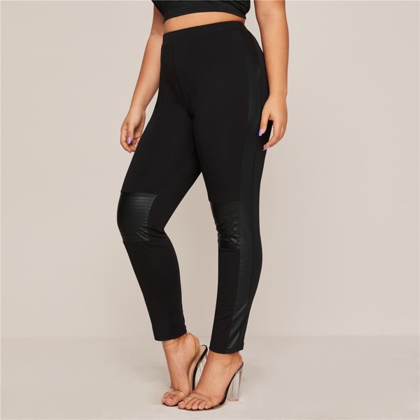 

Plus PU Leather Panel Leggings, Black