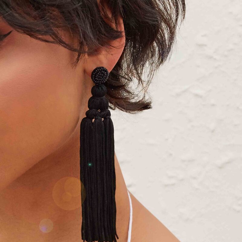 

1pair Tassel Drop Earrings, Black
