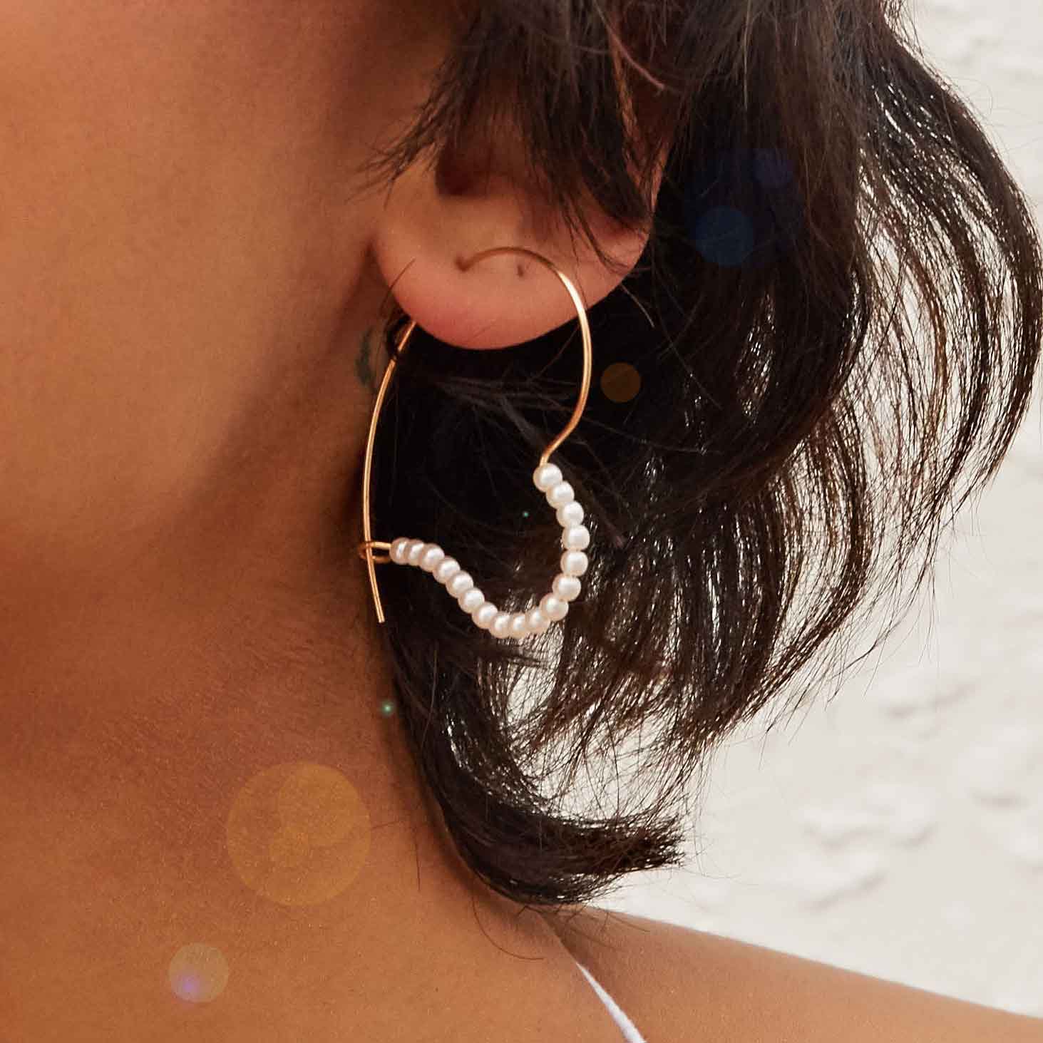 

1pair Faux Pearl Beaded Heart Stud Earrings, Multicolor