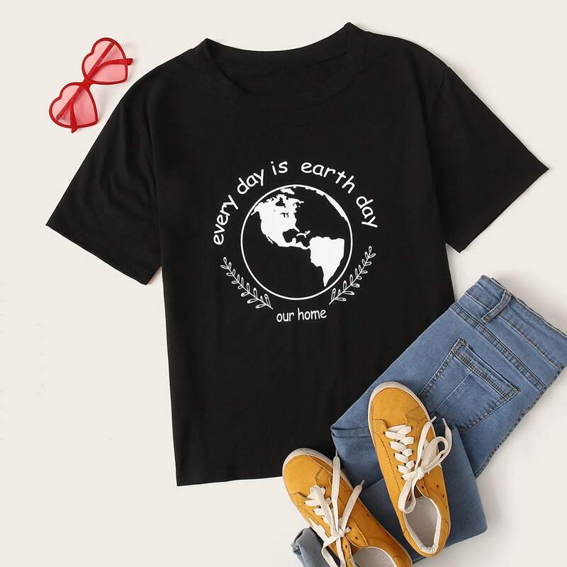 

Earth & Slogan Graphic Tee, Black