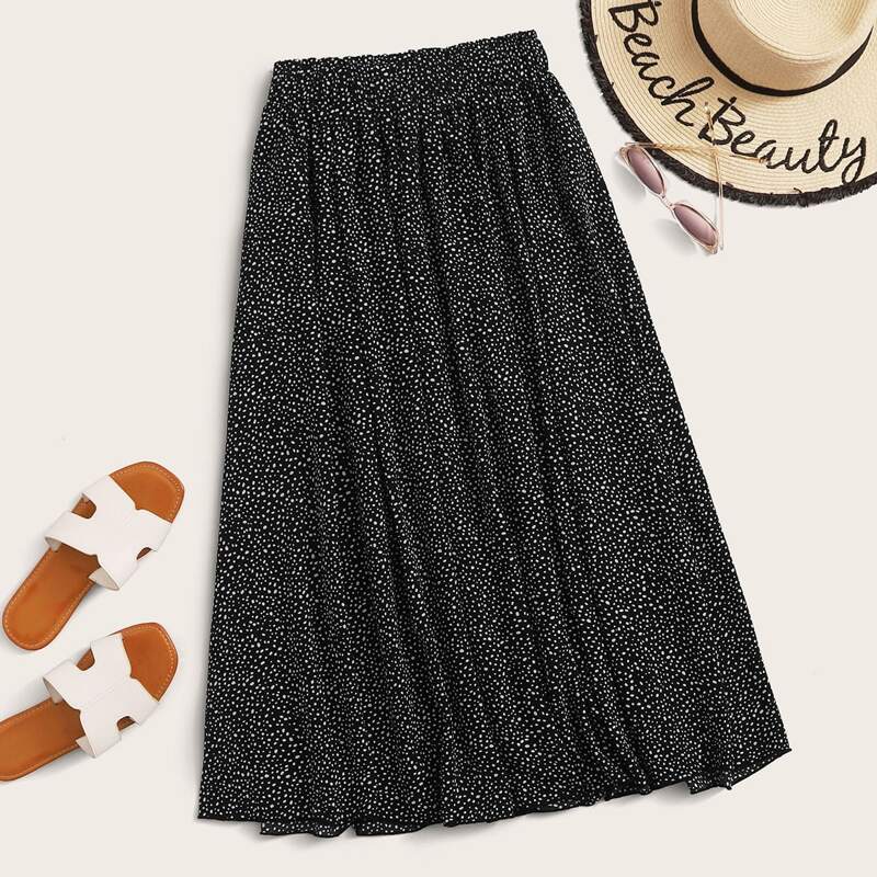 

Dalmatian Print Flared Skirt, Black