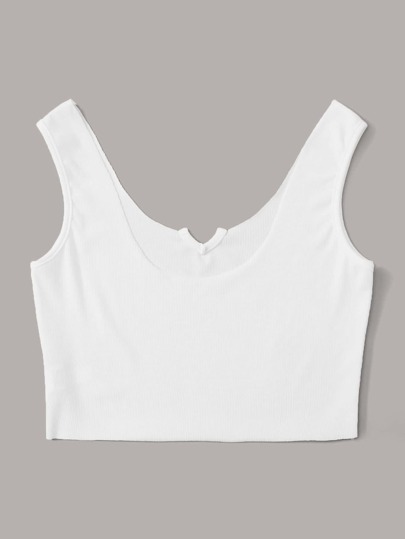 Rib-knit V-cut Front Solid Tank Top