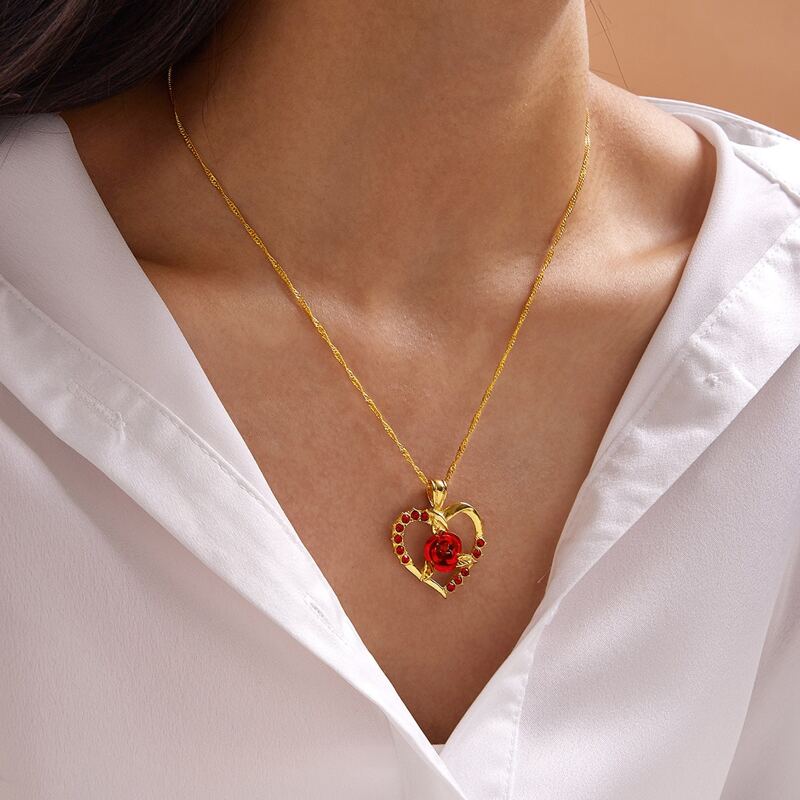 

1pc Rhinestone Engraved Flower Charm Necklace, Gold