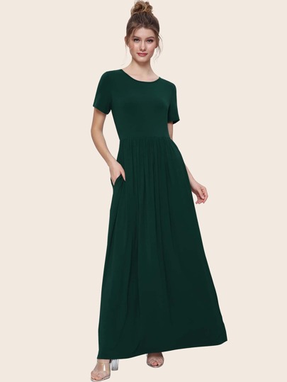 Pocket Detail Solid Maxi Dress