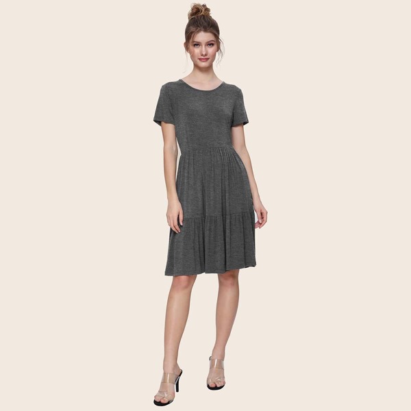 

Flounce Hem Solid Jersey Dress, Grey