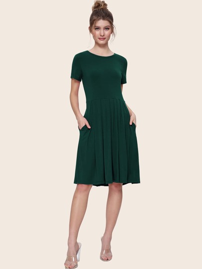 Pocket Side Pleated Jersey Dress