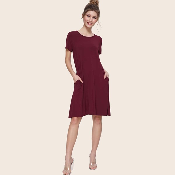 

Pocket Side Solid Jersey Dress, Burgundy