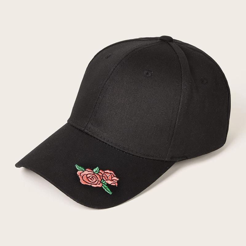 

Rose Embroidery Baseball Cap, Black