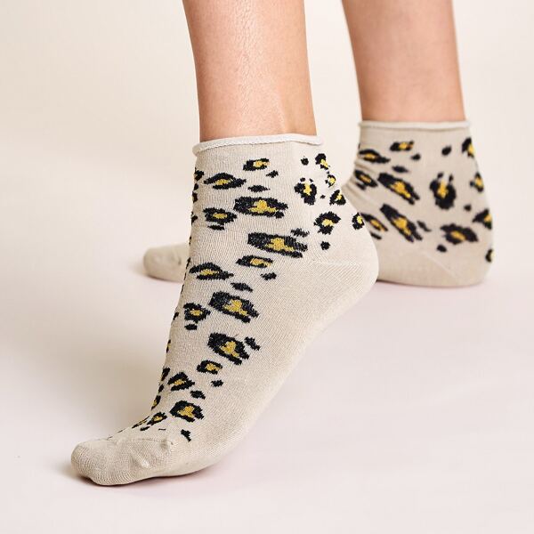 

1pair Leopard Print Socks, Multicolor