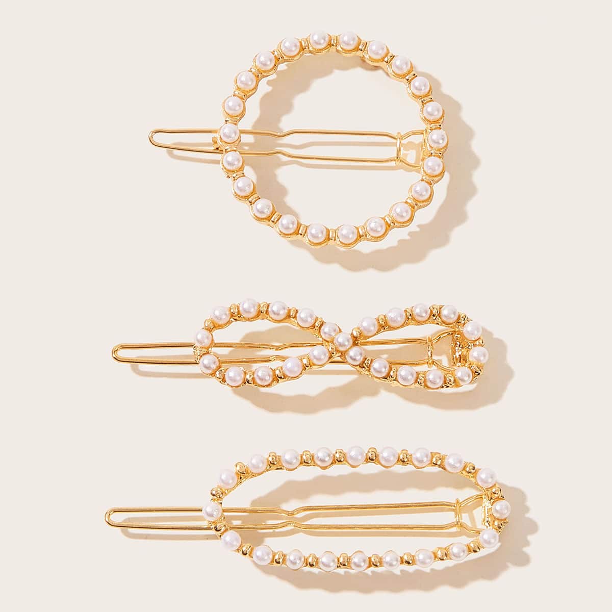 

3pcs Faux Pearl Decor Hair Clip, Multicolor