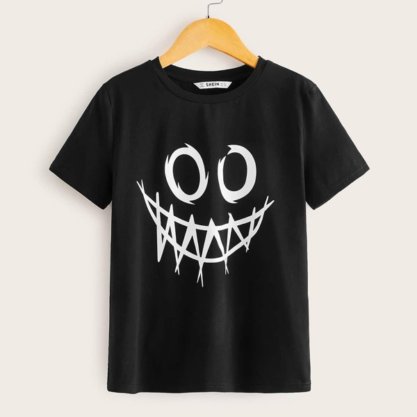 

Boys Cartoon Print Short Sleeve Top, Black