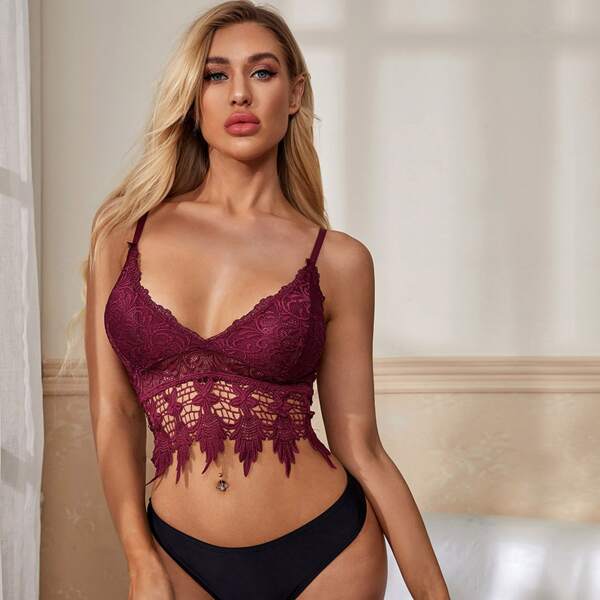 

Floral Lace Bralette, Burgundy