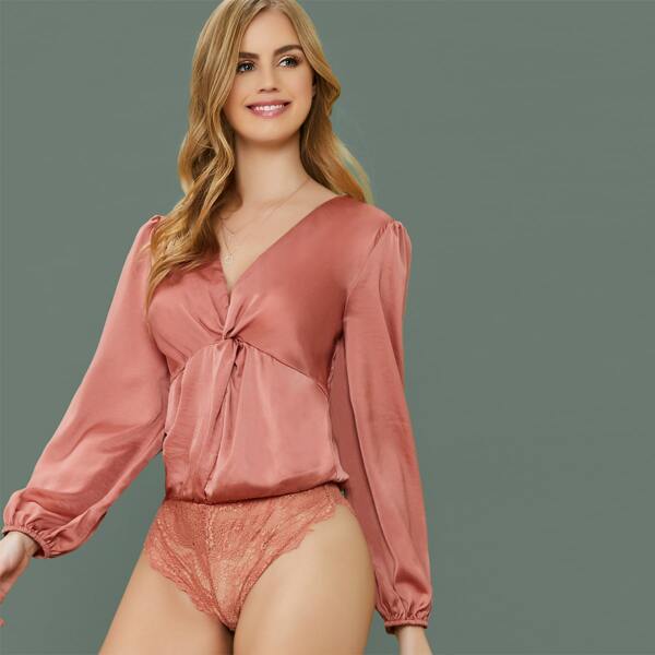 

Knot V-Neck Long Sleeve Bodysuit, Red