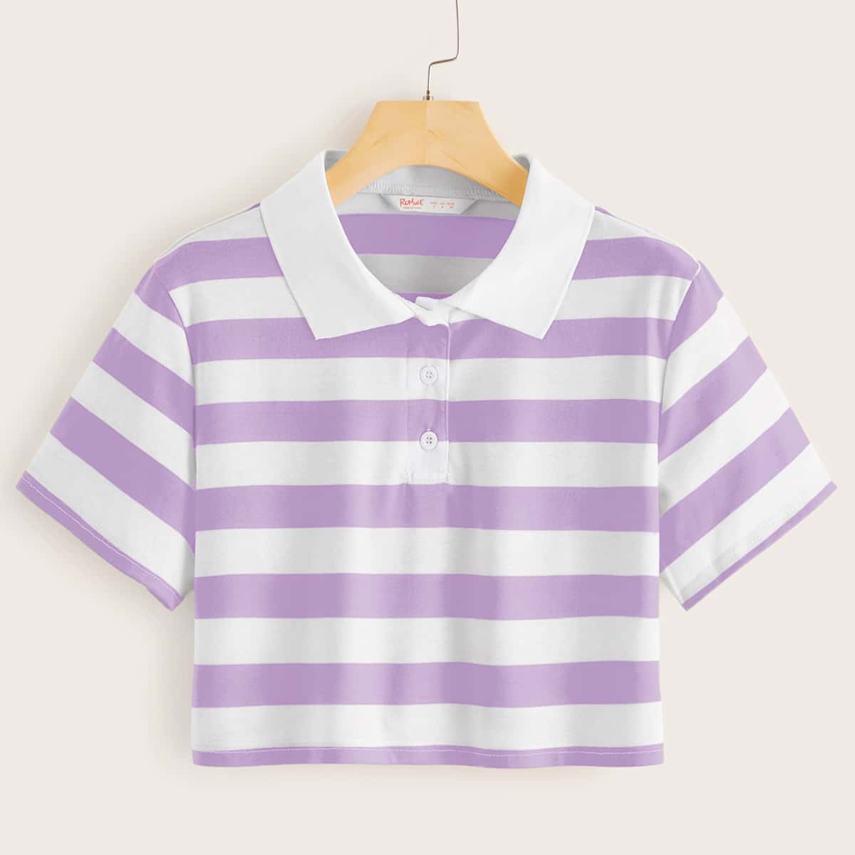 

Striped Crop Polo Shirt, Multicolor