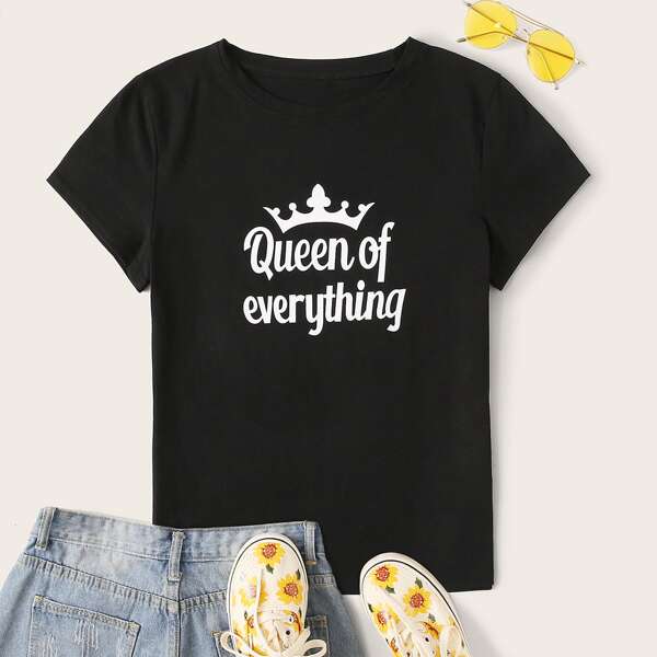 

Crown & Slogan Graphic Tee, Black