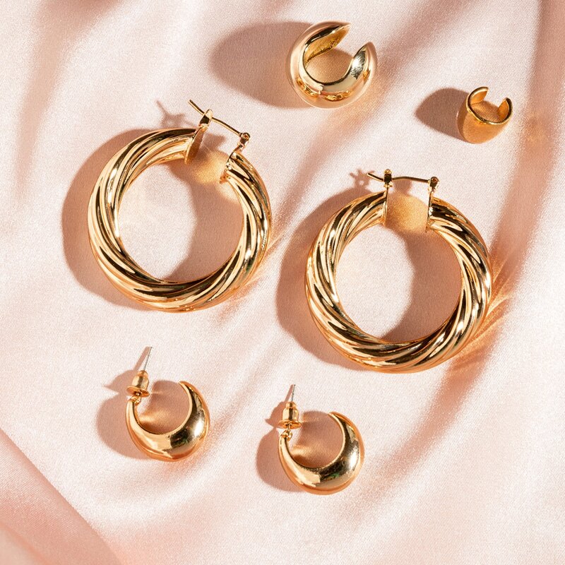 

3pairs Textured Round Earrings, Gold
