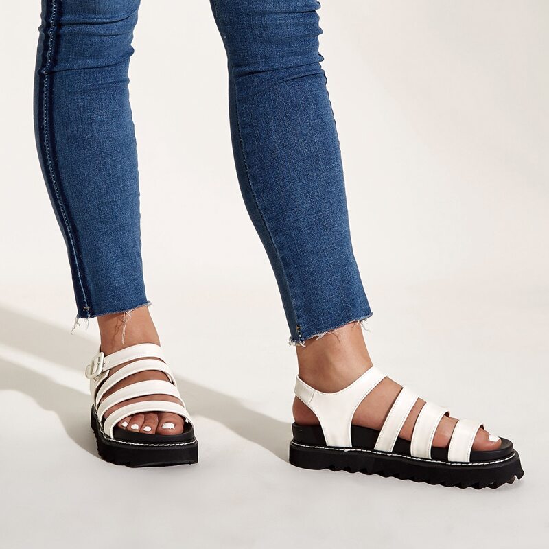 

Open Toe Strappy Midform Sandals, White