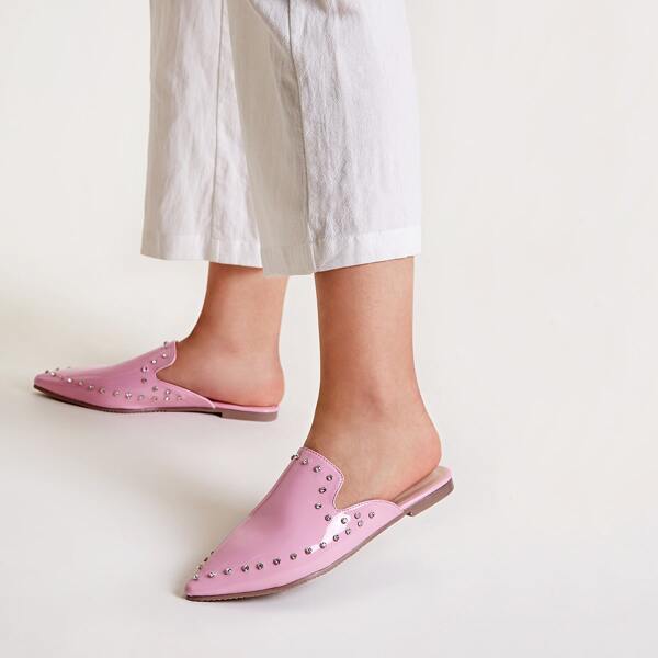 

Rhinestone Decor Flat Mules, Pink
