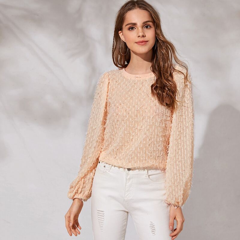 

Raw Trim Bishop Sleeve Blouse, Pink