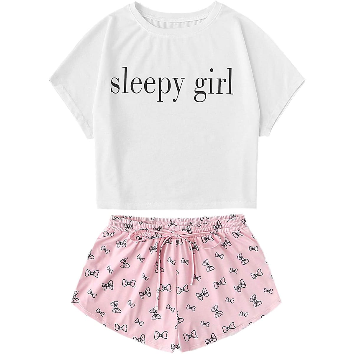 

Letter Graphic Top & Bow Front Shorts PJ Set, Multicolor