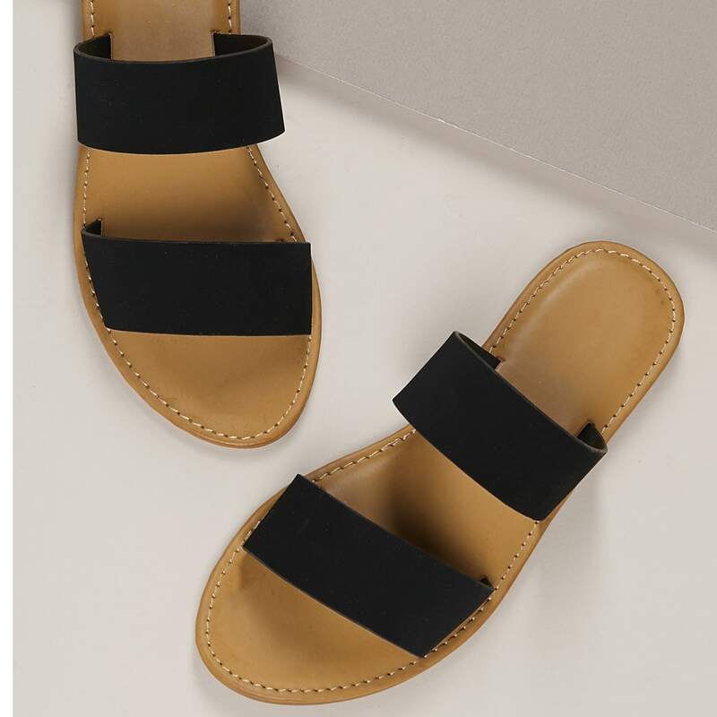 

Slip On Open Toe Flat Slide Sandals, Black