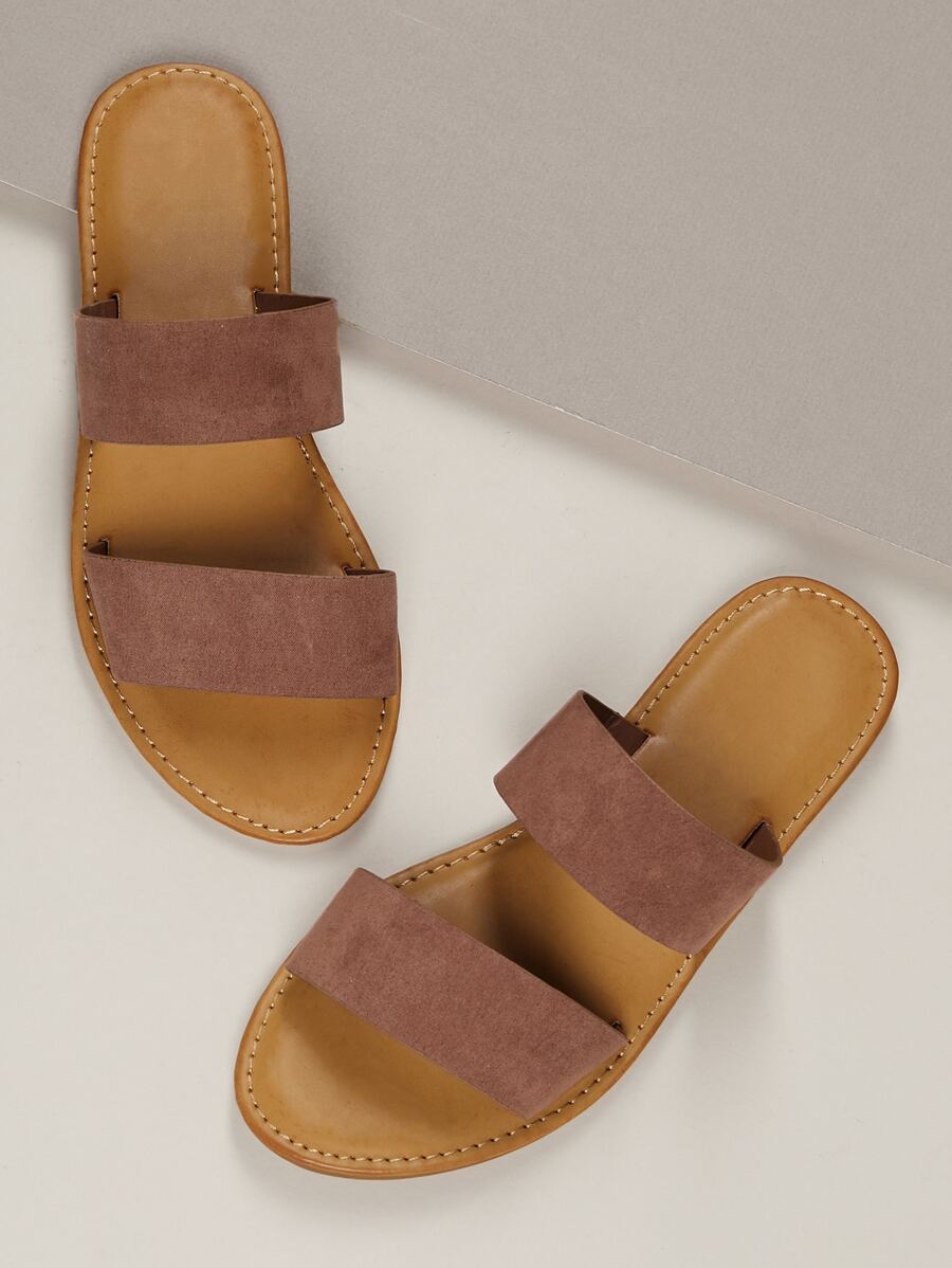 Cool Outdoors Flat Slippers For Women, Twin Strap Rubber Open Toe Slide Sandals Halloween Christmas Fall Winter Mother's Day Present - Brown - View 1