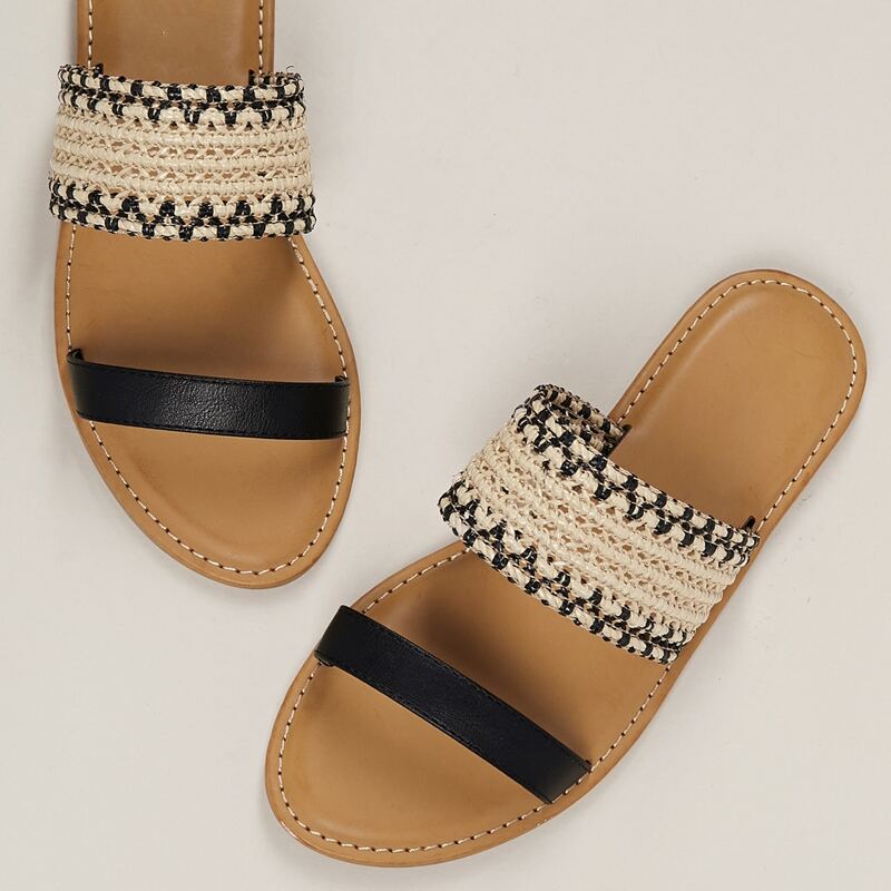 

Intertwined Dual Bands Slide On Flat Sandals, Multicolor