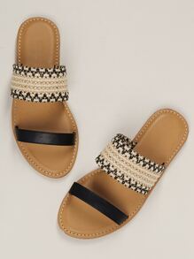 Intertwined Dual Bands Slide On Flat Sandals - Multicolor - View 1