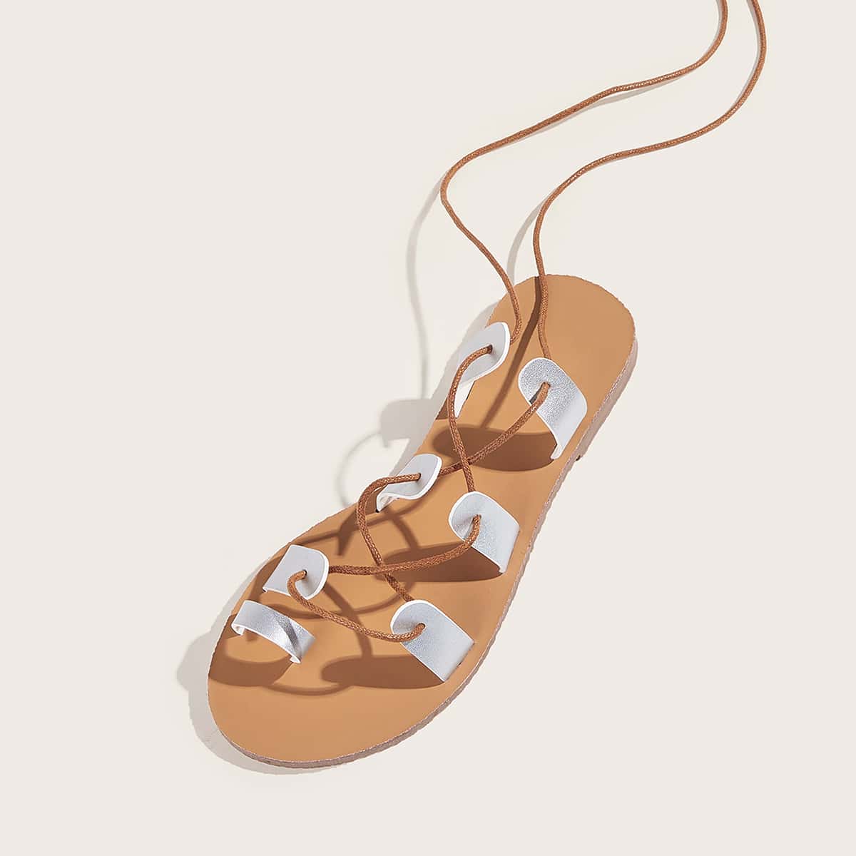 

Toe Ring Cross Strap Sandals, Silver