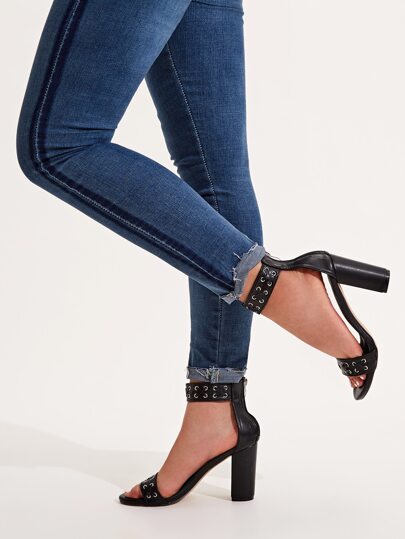 Open Toe Zip Back Chunky Heels