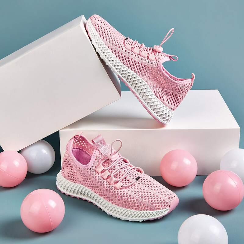 

Hollow-out Knit Sneakers, Pink