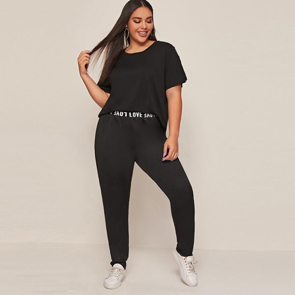 

Plus Letter Tape Tee & Sweatpants, Black
