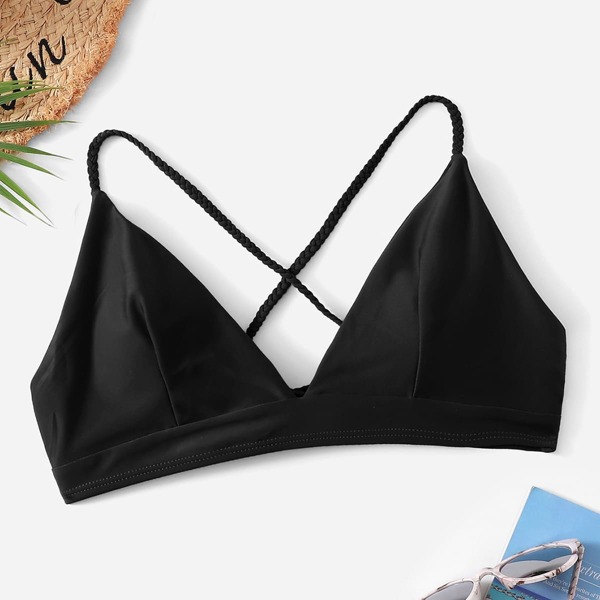 

Plus Lace Up Back Bikini Top, Black