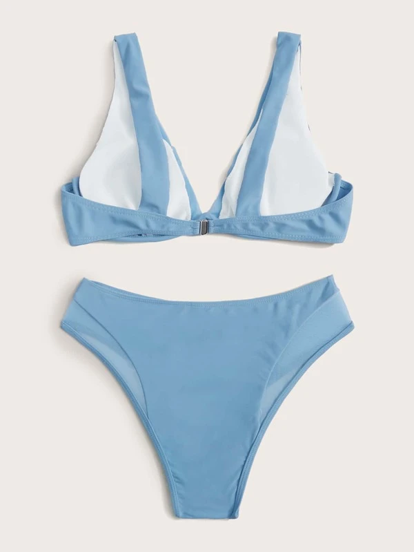 Contrast Mesh Insert High Waisted Bikini Swimsuit Shein Usa