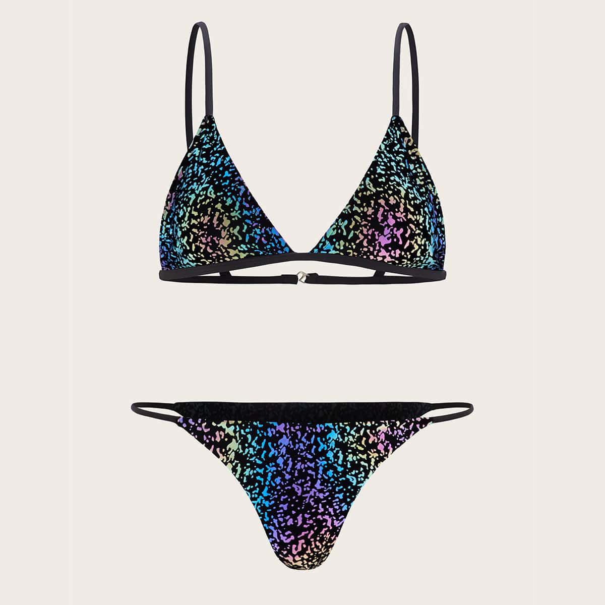 

Leopard Triangle Thong Bikini Swimsuit, Multicolor