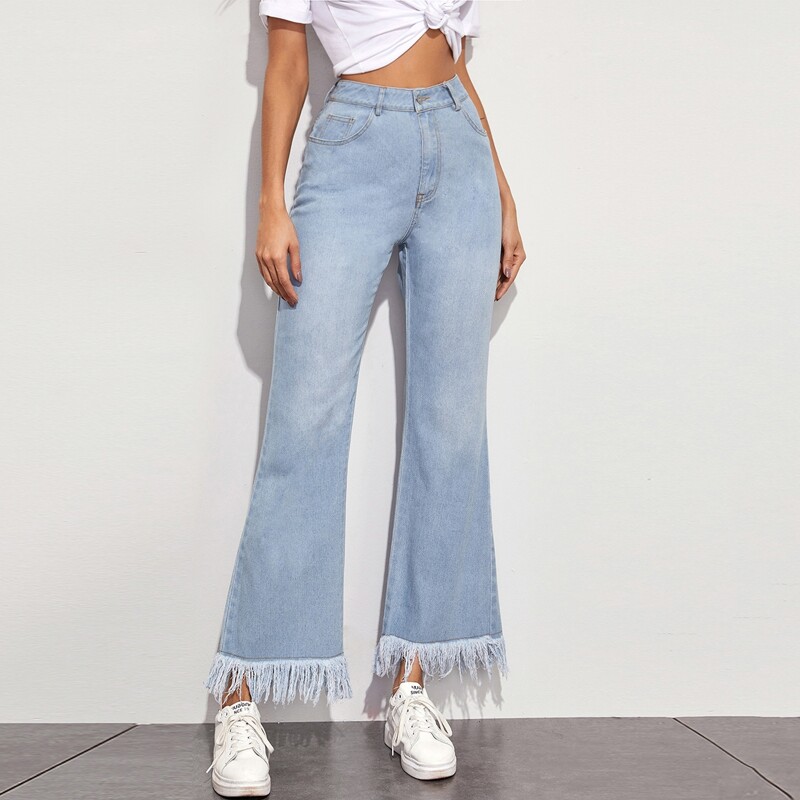 

Solid Raw Hem Flare Leg Jeans, Baby blue