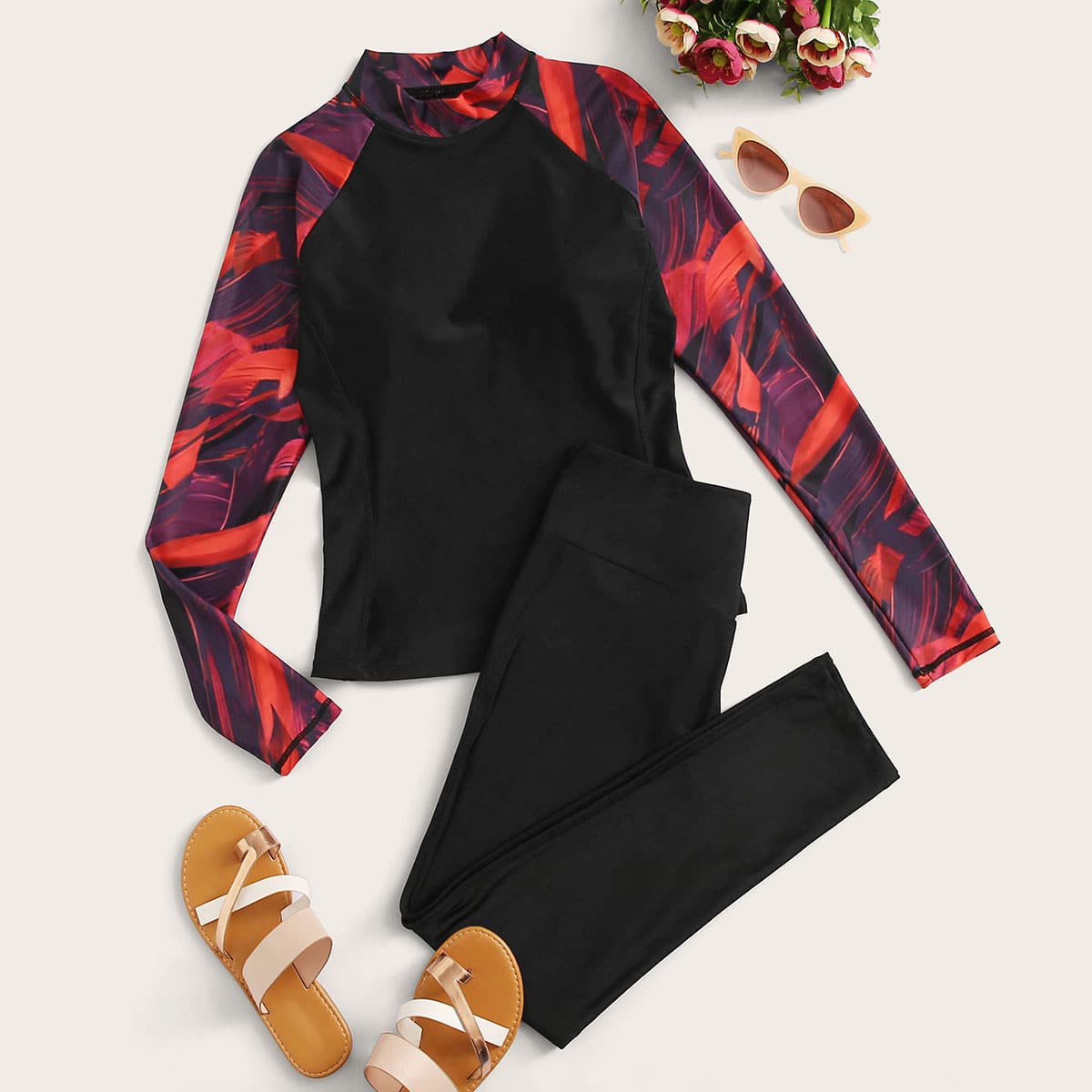 

Graphic Sleeve Modest Swimwear, Multicolor