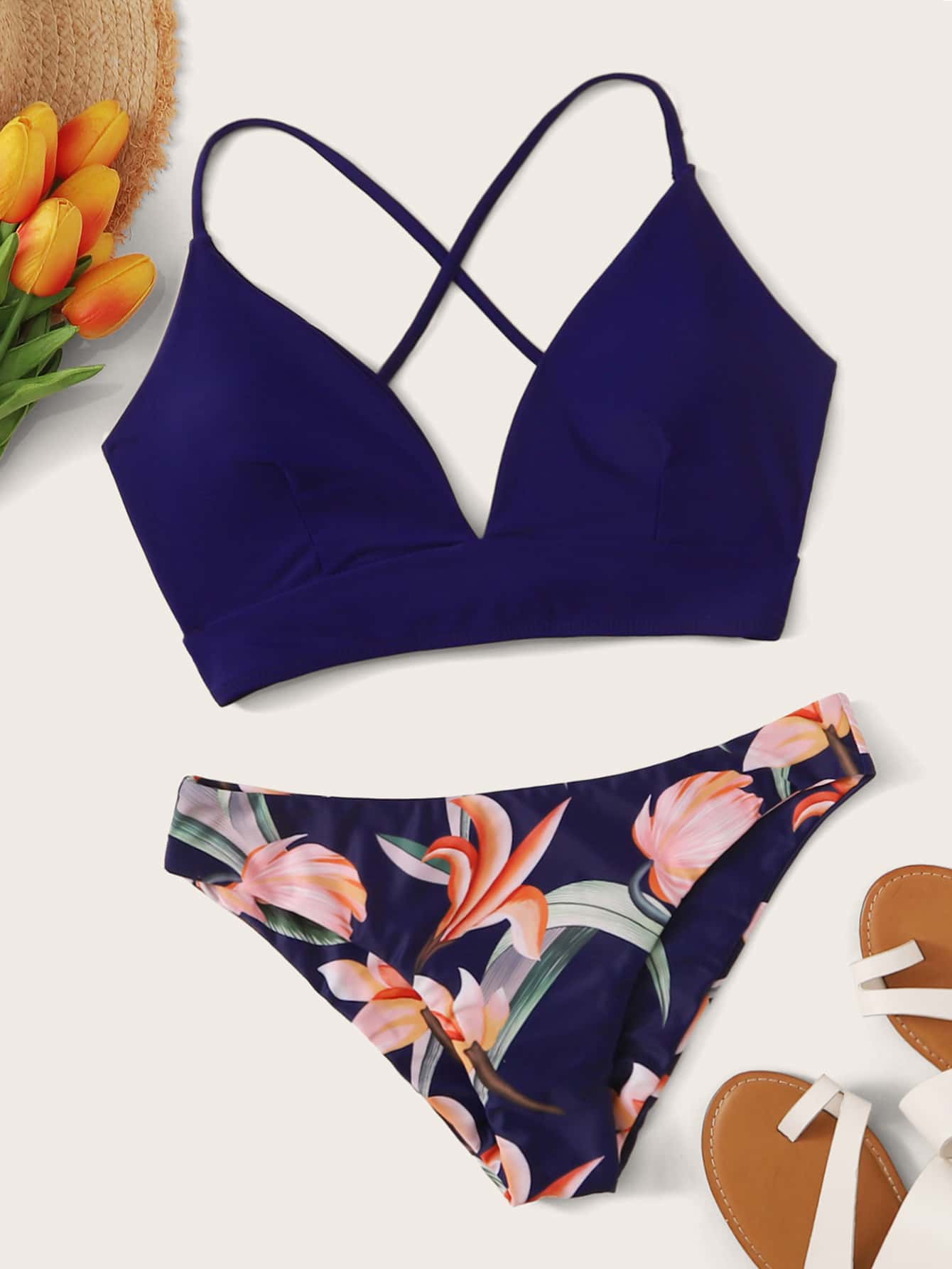 floral random print bikini swimsuit