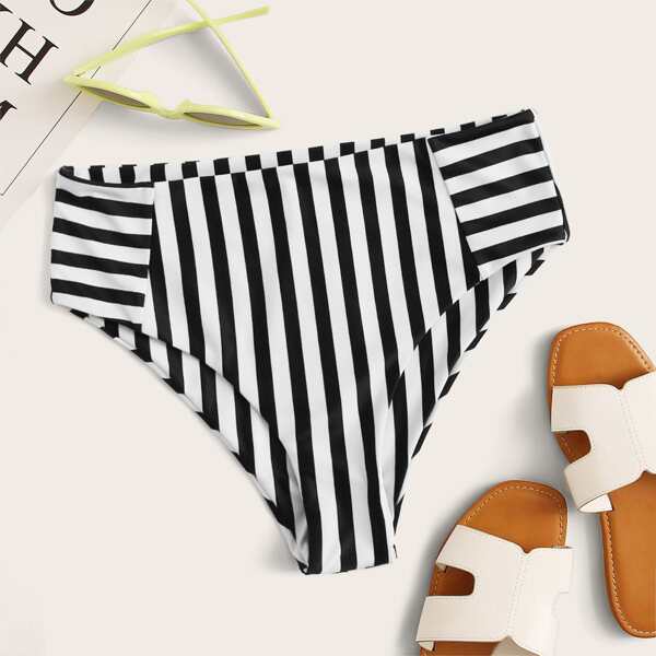 

Striped High Waisted Bikini Panty, Black and white