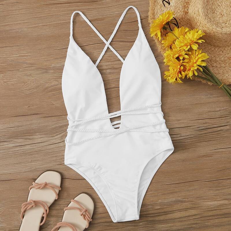 

Criss Cross One Piece Swimsuit, White