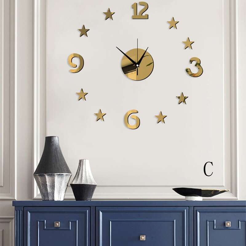 

1pc Star Decor Mirror Surface Wall Clock, Multicolor