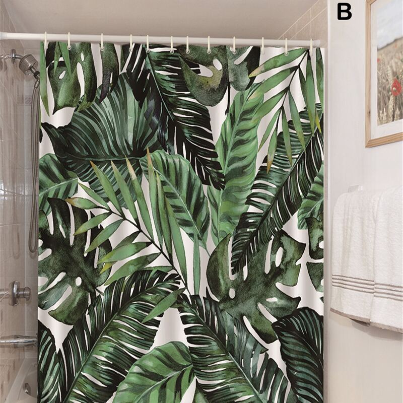 

1pc Tropical Leaf Print Shower Curtain, Green