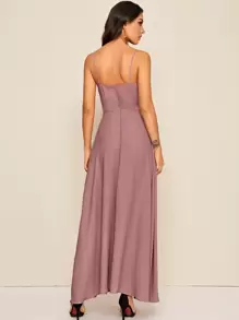 SHEIN Surplice Neck Solid Maxi Cami Dress - Dusty Pink - View 2